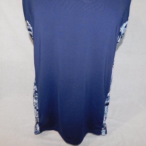 Coral Bay Womens L Navy Blue White Floral Detail Sleeveless Golf Polo Shirt - Picture 3 of 12